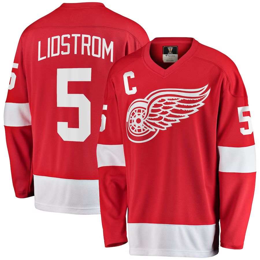 Men Detroit Red Wings 5 Nicklas Lidstrom Fanatics Branded Red Premier Breakaway Retired Player NHL Jersey